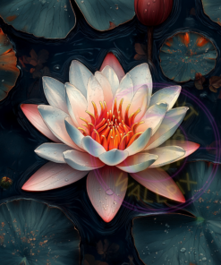 An illustration of a water lily for a phone wallpaper.