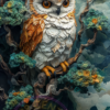 A layered paper art piece of an enchanted owl for a phone wallpaper.