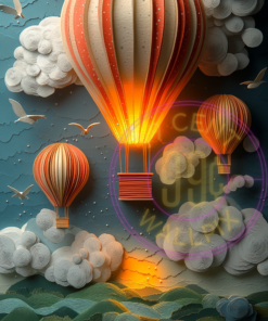 A layered paper art piece of a hot air ballon for a phone wallpaper.