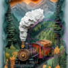 A layered paper art piece of a vintage steam train for a phone wallpaper.