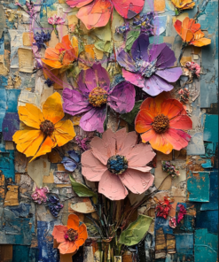 A mixed media art piece of a flower bouquet for a phone wallpaper.