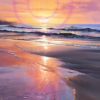 A painting of a beach at sunset for a phone wallpaper.