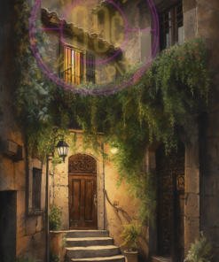 A painting of a Spanish townhouse for a phone wallpaper.