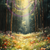 A painting of a forest glade for a phone wallpaper.