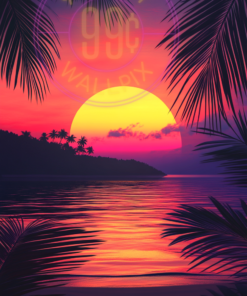 A painting of a beach at sunset for a phone wallpaper.