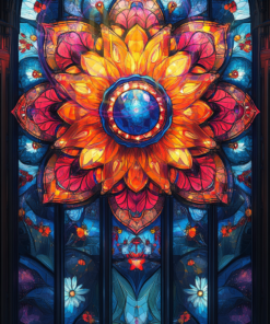 A stained-glass art piece example of a kaleidoscope for a phone wallpaper.