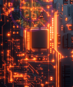 A picture of a lighted circuit board for a phone wallpaper.