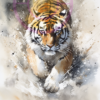 A painting of a tiger on the hunt for a phone wallpaper.