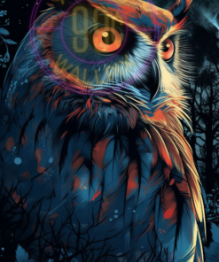 A digital illustration of a mystical owl for a phone wallpaper.