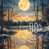 A mixed media artwork of a moonlit lake for a phone wallpaper