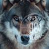 An image of the face of a grey wolf focused on a hunt for a phone wallpaper.